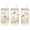 Humming Bird Sunset 16oz Glass Tumbler with Bamboo Lid & Straw for Iced Coffee & Beverages