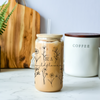 Be a Wildflower 16oz Glass Tumbler with Bamboo Lid & Straw for Iced Coffee & Beverages