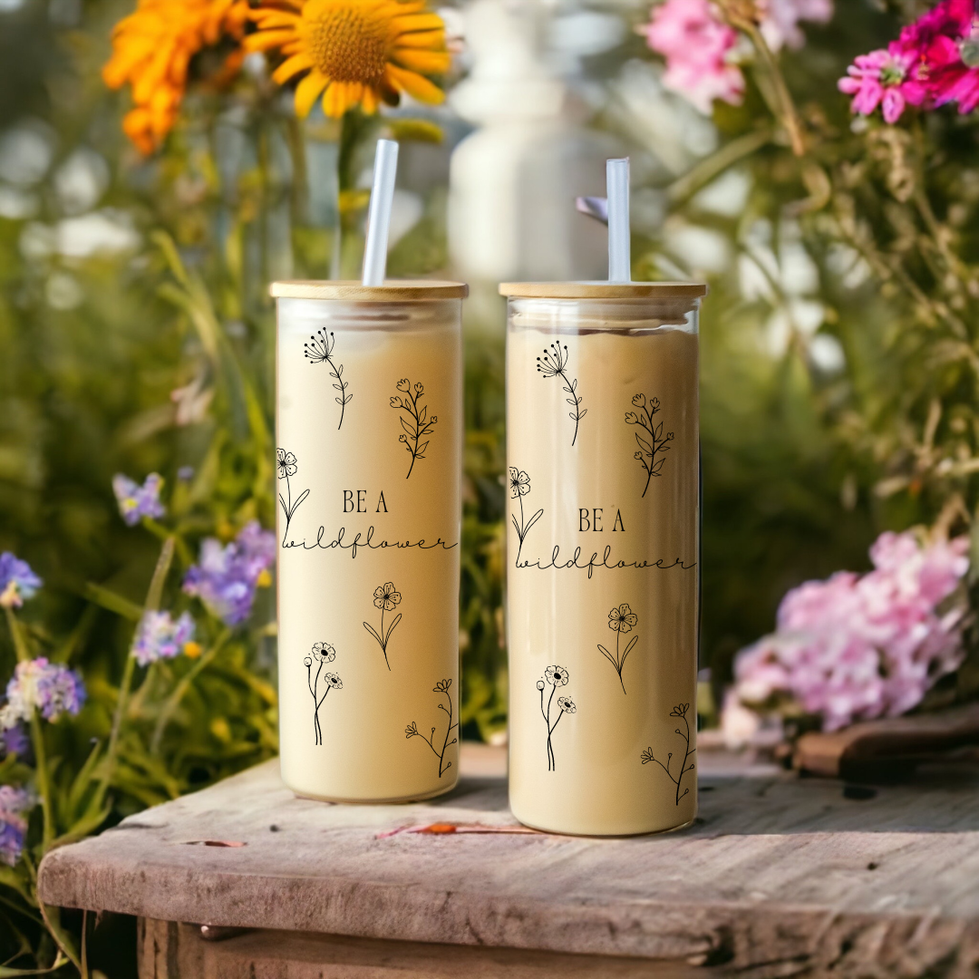 Wildflower Iced Coffee Cup with Lid & Straw, Iced Coffee Glass, 16oz  Tumbler, Coffee Glass Cup with straw