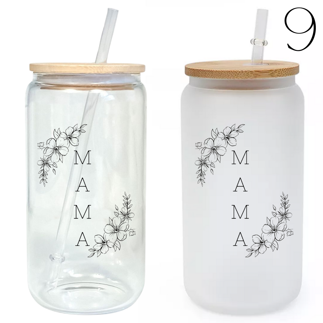 Mama Themed Designs 16oz Glass Tumbler w/ Bamboo Lid & Straw