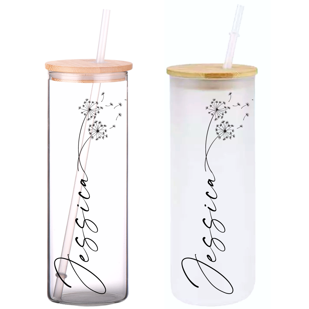 Minimal Floral Personalized Name on 25oz Frosted Glass Tumbler