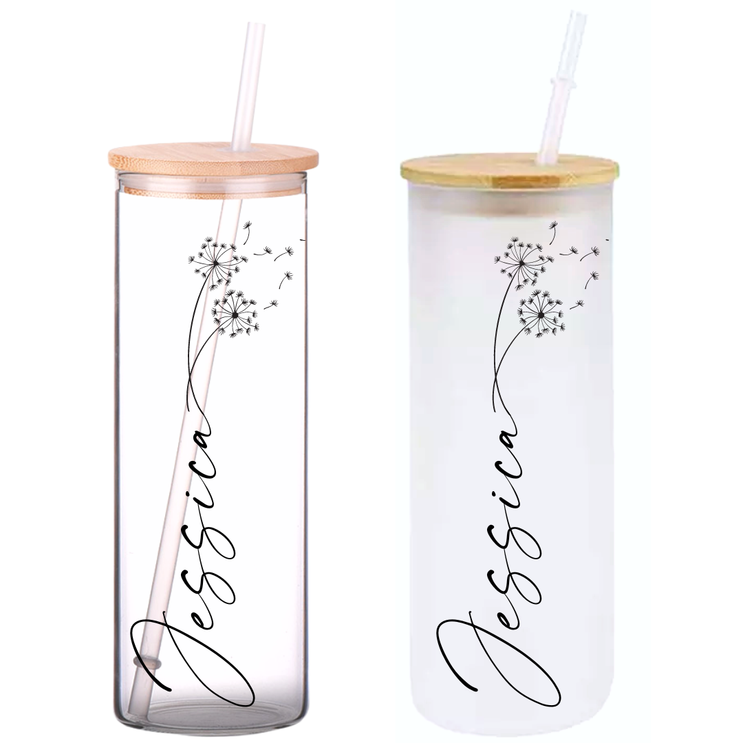 Minimal Floral Personalized Name on 25oz Clear Glass Tumbler