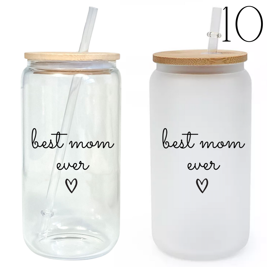 Mama Themed Designs 16oz Glass Tumbler w/ Bamboo Lid & Straw