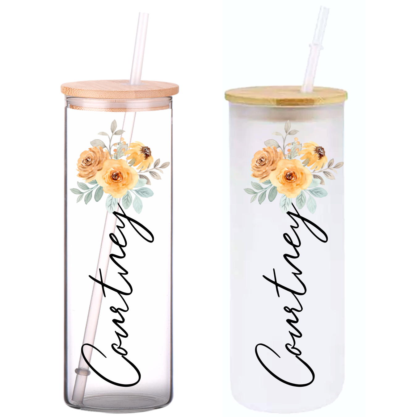 Watercolor Personalized Name on 25oz Frosted Glass Tumbler