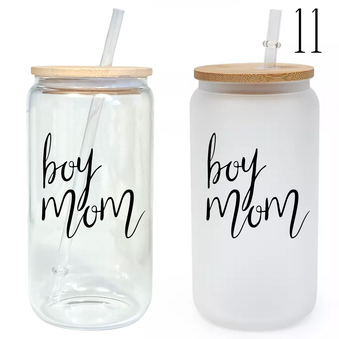 Mama Themed Designs 16oz Glass Tumbler w/ Bamboo Lid & Straw