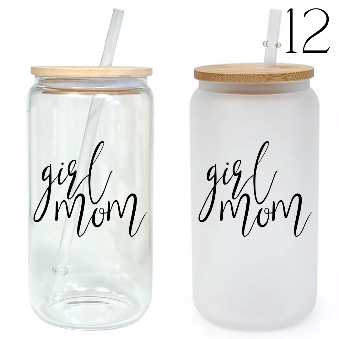 Mama Themed Designs 16oz Glass Tumbler w/ Bamboo Lid & Straw