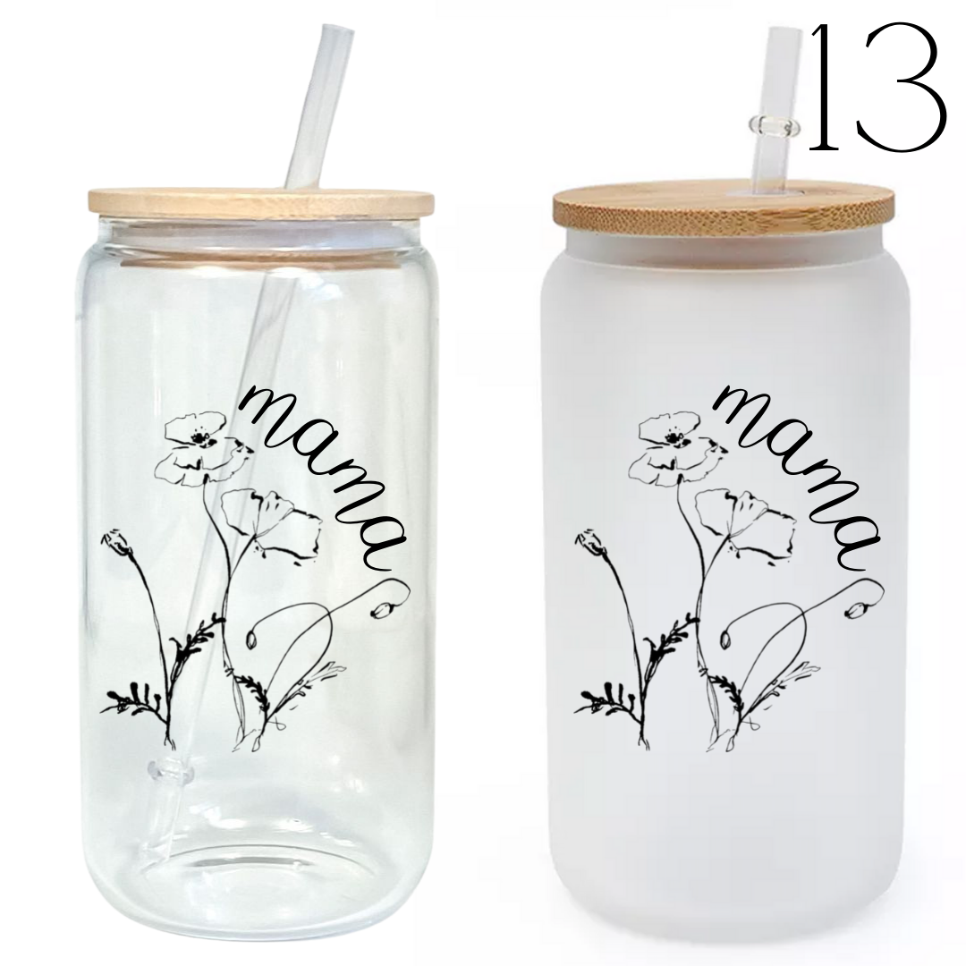 Mama Themed Designs 16oz Glass Tumbler w/ Bamboo Lid & Straw