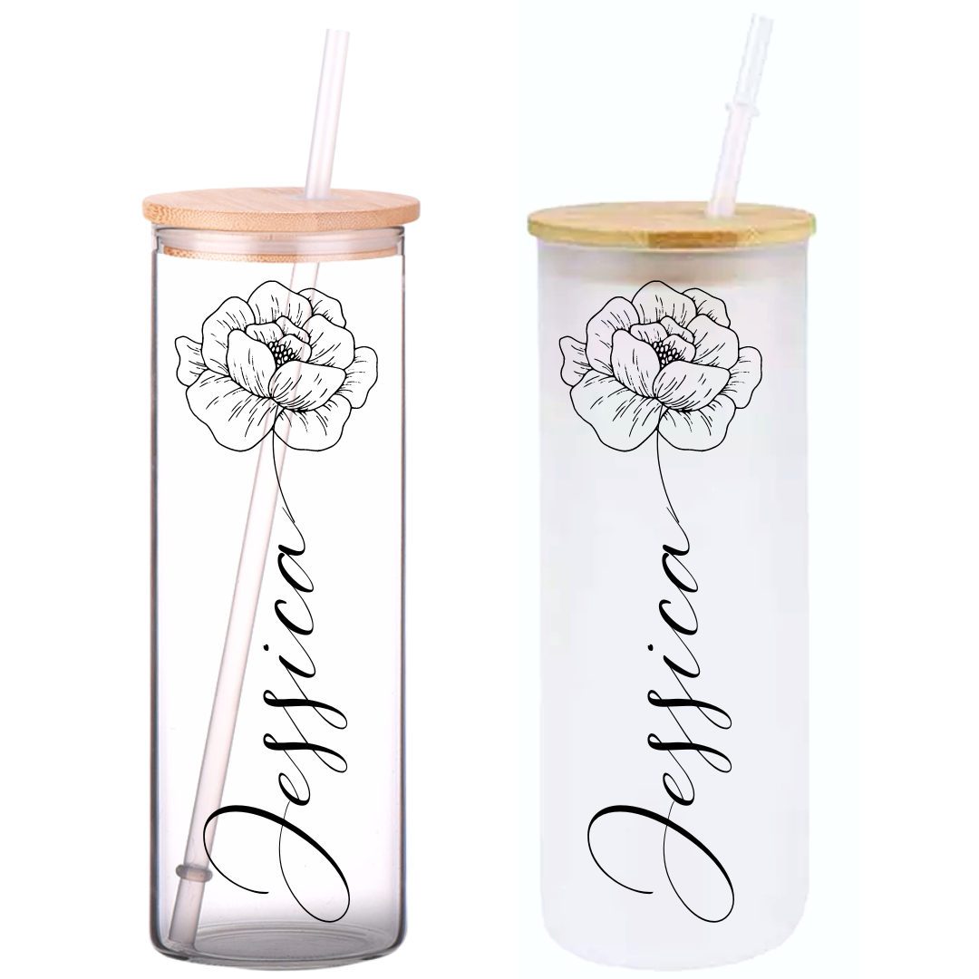 Minimal Floral Personalized Name on 25oz Frosted Glass Tumbler