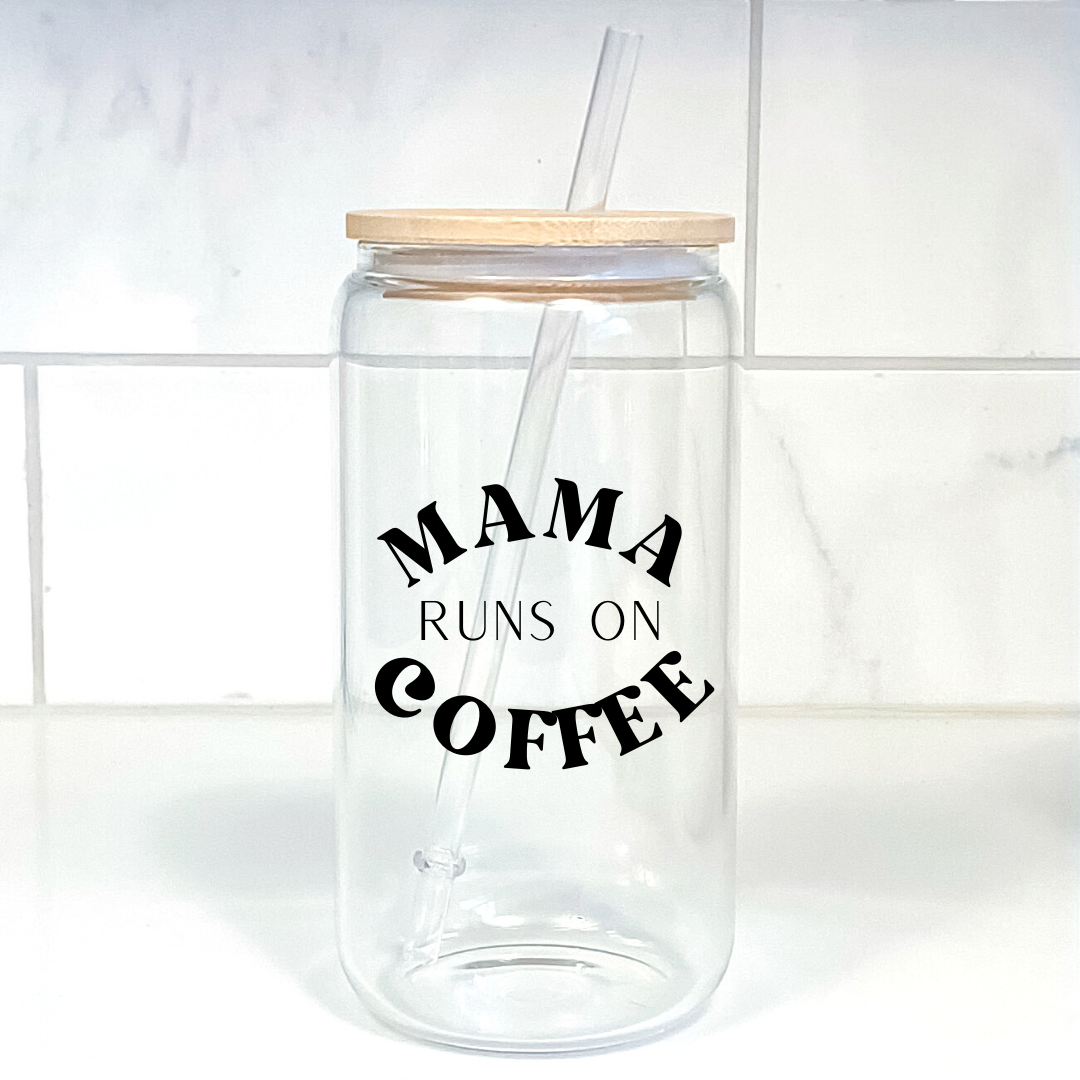 Mama Themed Designs 16oz Glass Tumbler w/ Bamboo Lid & Straw