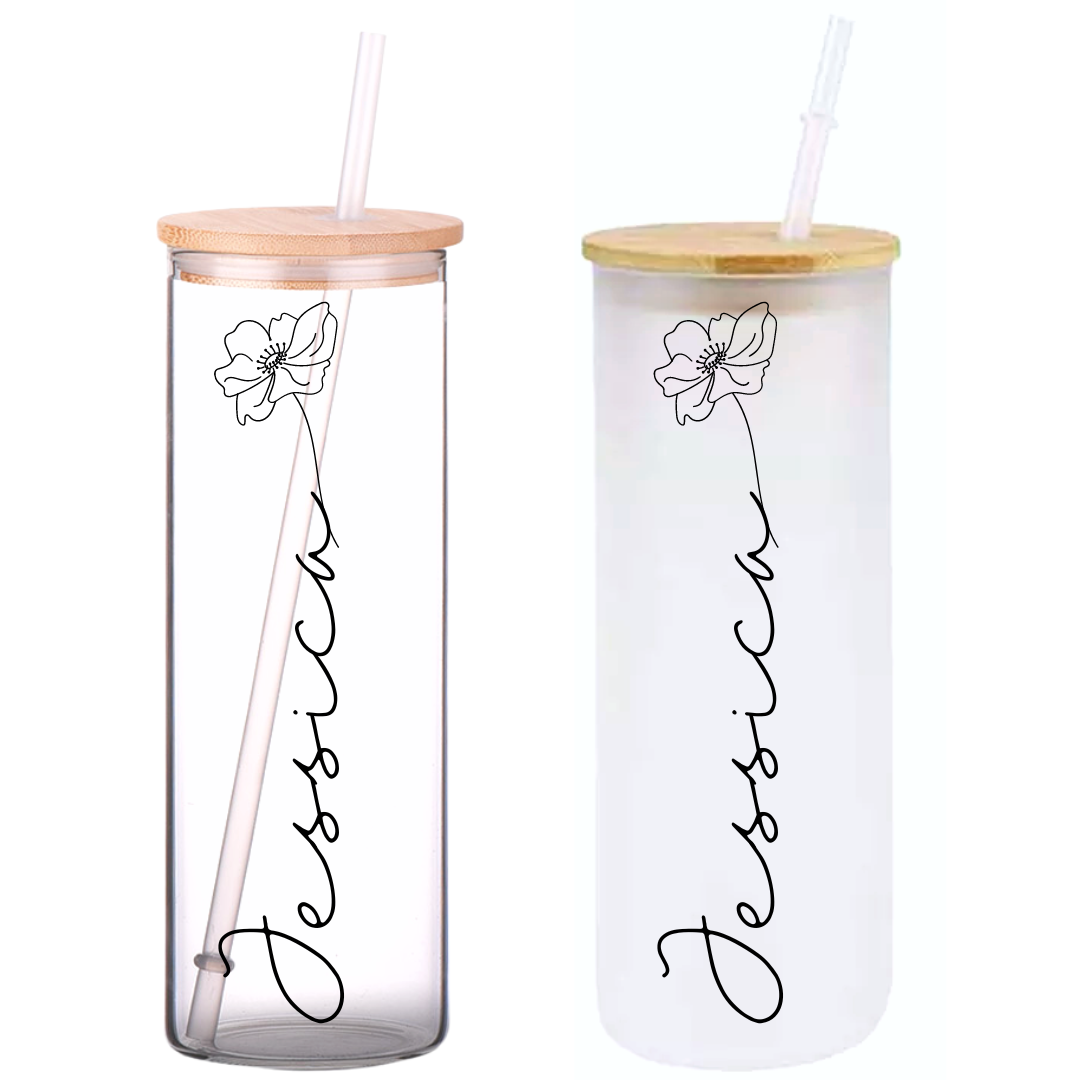 Minimal Floral Personalized Name on 25oz Frosted Glass Tumbler