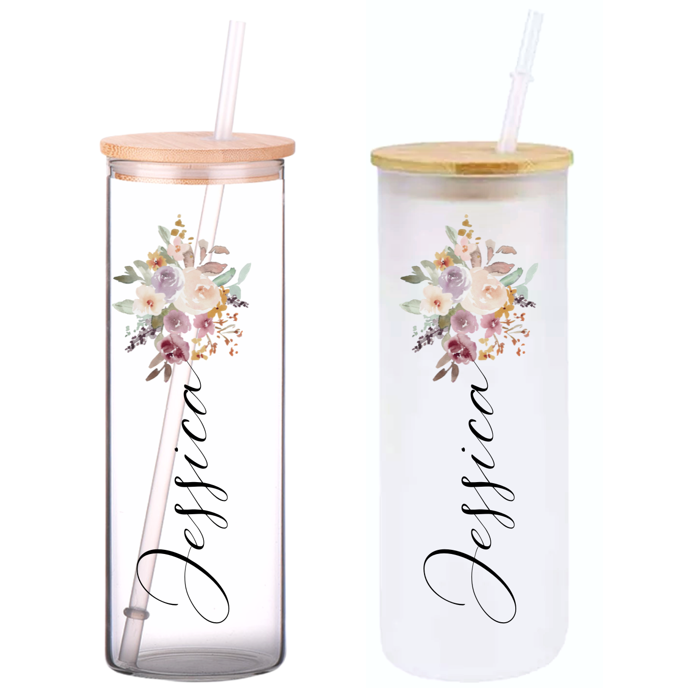 Watercolor Personalized Name on 25oz Clear Glass Tumbler