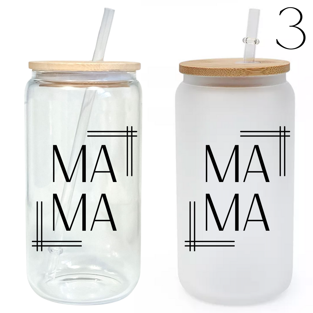 Mama Themed Designs 16oz Glass Tumbler w/ Bamboo Lid & Straw