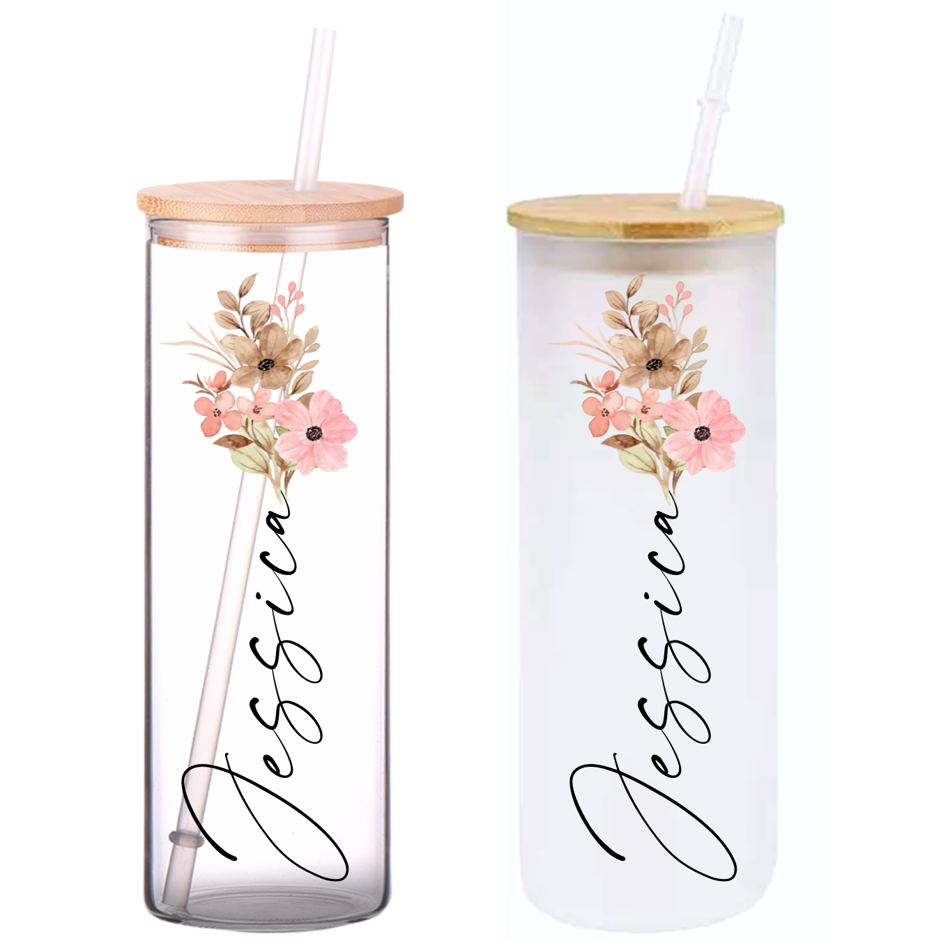 Watercolor Personalized Name on 25oz Clear Glass Tumbler