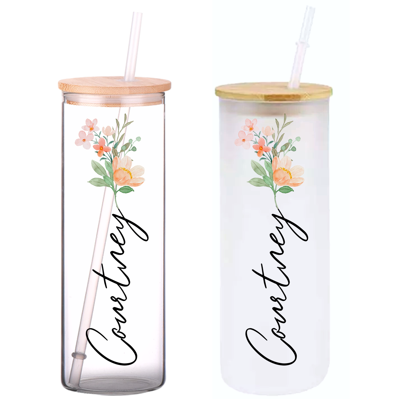 Watercolor Personalized Name on 25oz Frosted Glass Tumbler