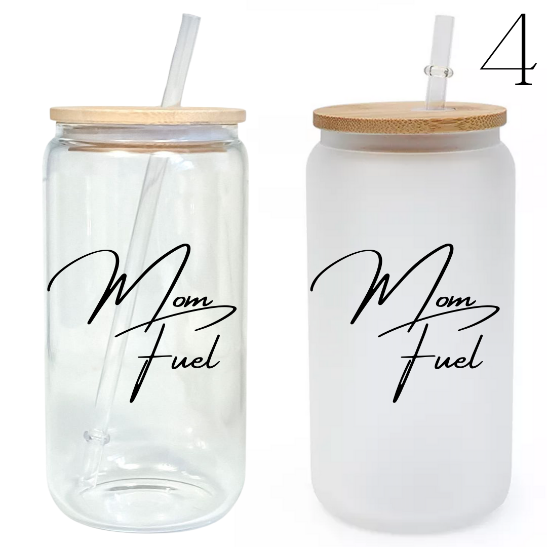 Mama Themed Designs 16oz Glass Tumbler w/ Bamboo Lid & Straw