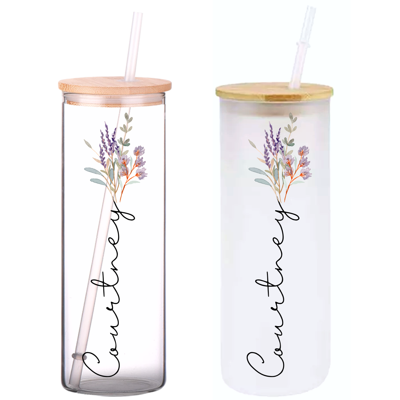 Watercolor Personalized Name on 25oz Clear Glass Tumbler