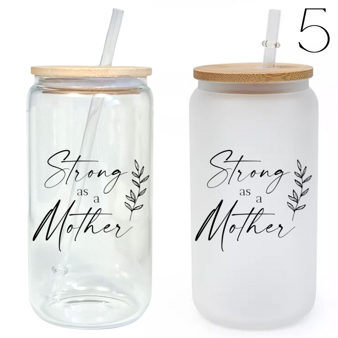 Mama Themed Designs 16oz Glass Tumbler w/ Bamboo Lid & Straw
