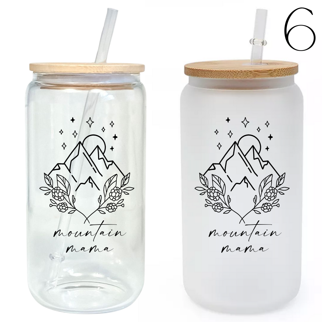 Mama Themed Designs 16oz Glass Tumbler w/ Bamboo Lid & Straw