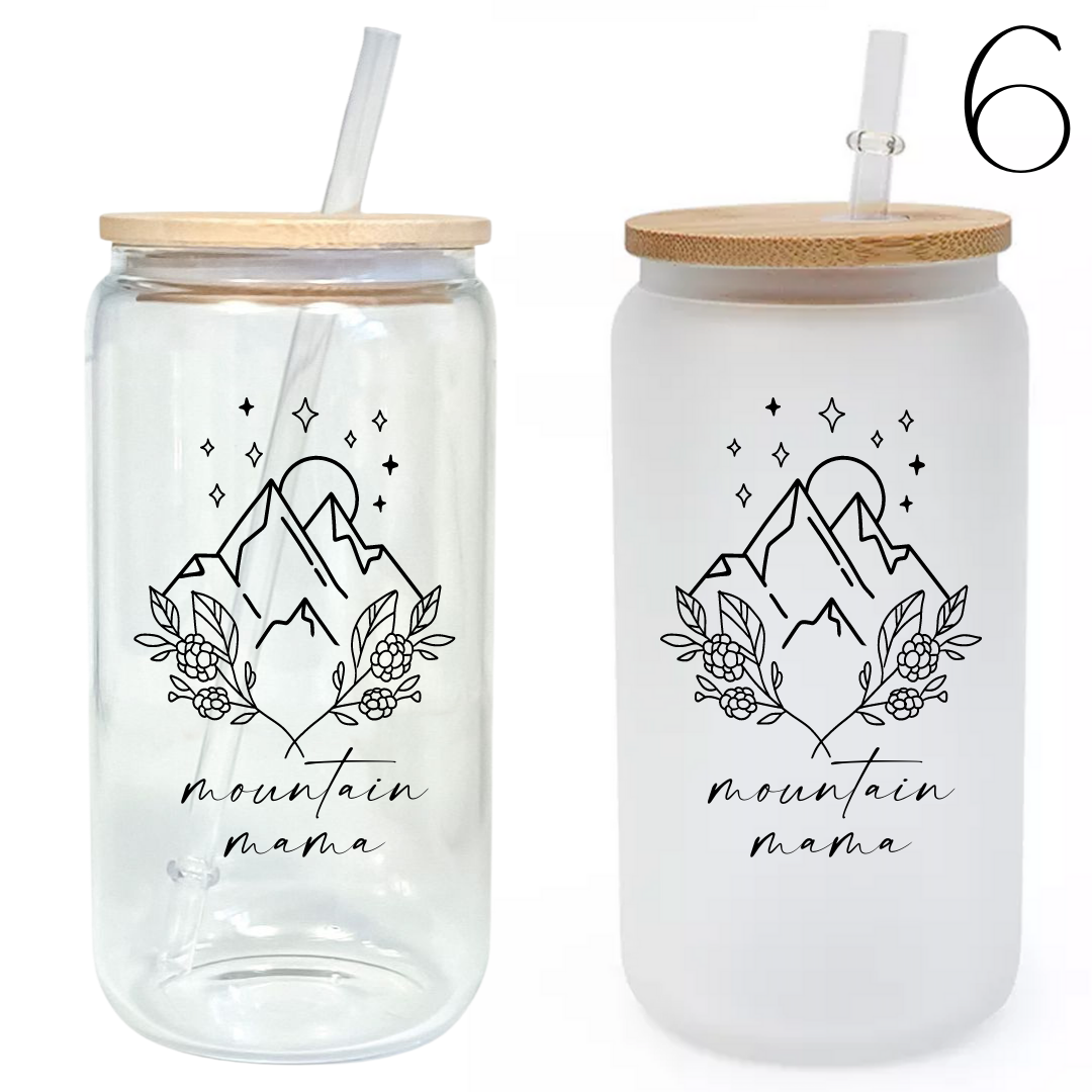 Mountain Mama Glass Tumbler with Bamboo Lid & Straw – Modern Lifestyle Gifts