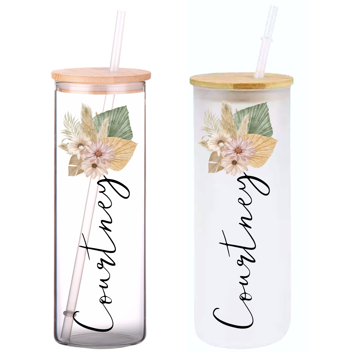 Watercolor Personalized Name on 25oz Clear Glass Tumbler