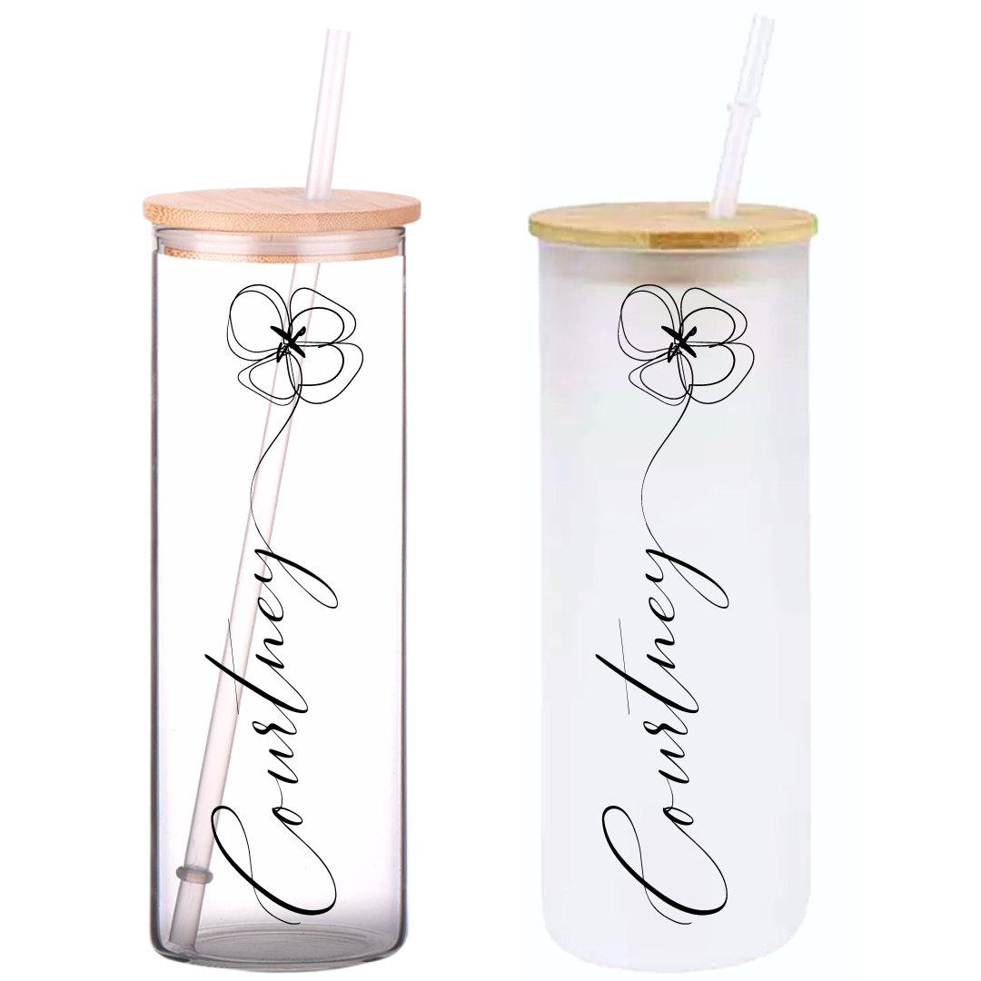 Minimal Floral Personalized Name on 25oz Frosted Glass Tumbler