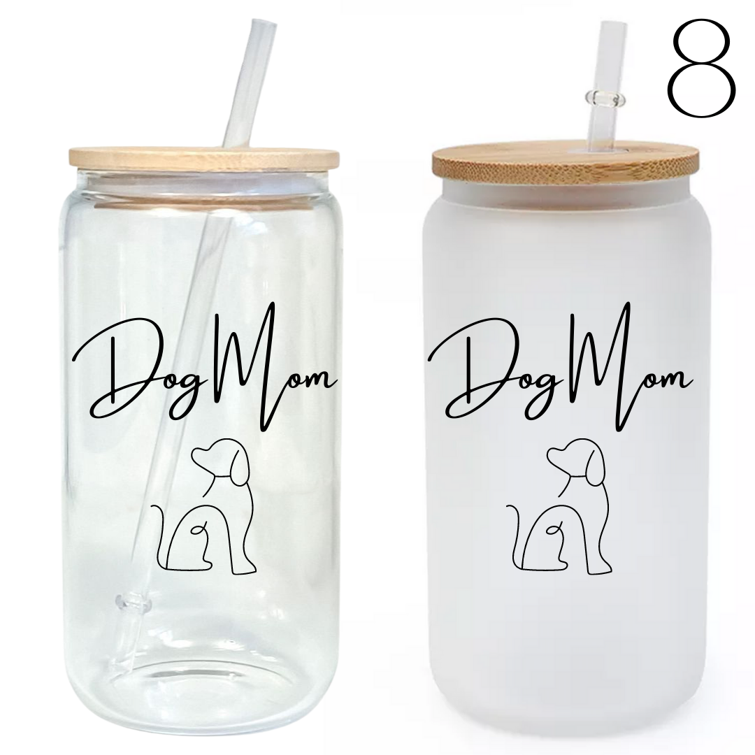 Dog Mom Glass Tumbler with Bamboo Lid & Straw