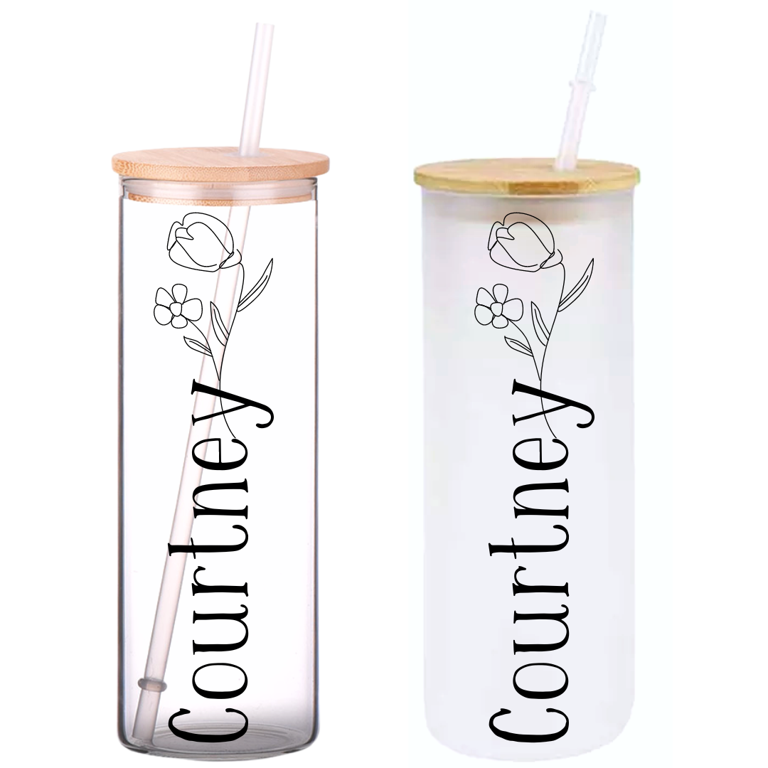 Minimal Floral Personalized Name on 25oz Frosted Glass Tumbler