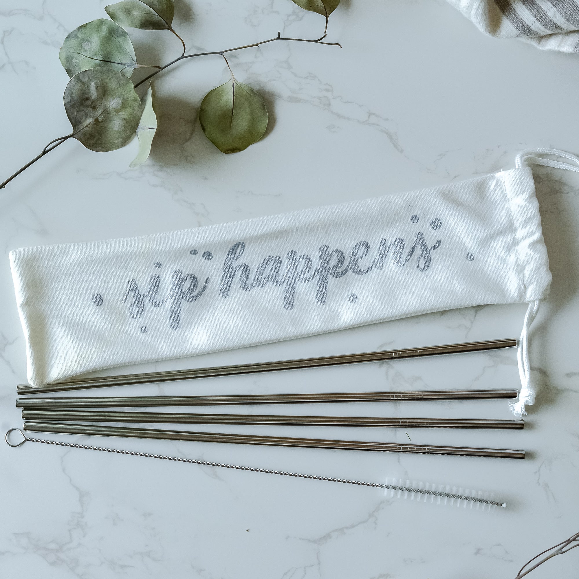 Sip Happens Stainless Steel Straw Set of 4 -Silver