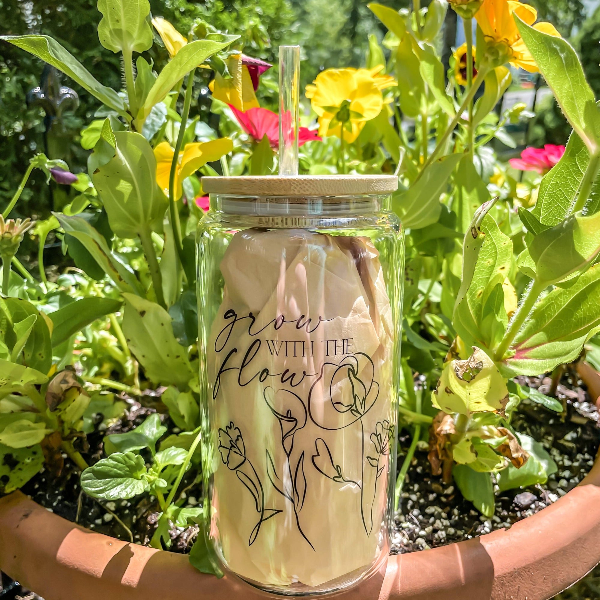 Grow With the Flow Glass Tumbler with Bamboo Lid & Straw