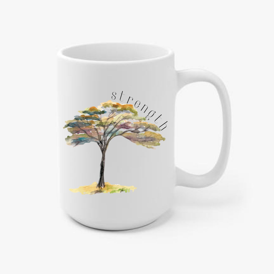 Strength w/ Watercolor Tree 15oz Ceramic Mug