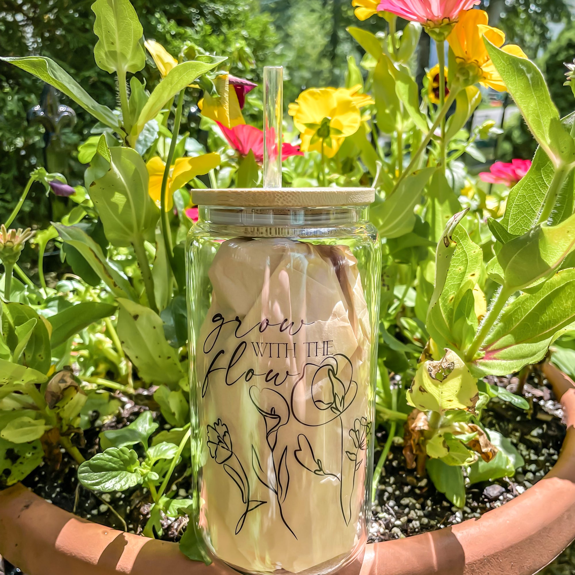 Daily Affirmation Glass Tumbler with Bamboo Lid and Straw