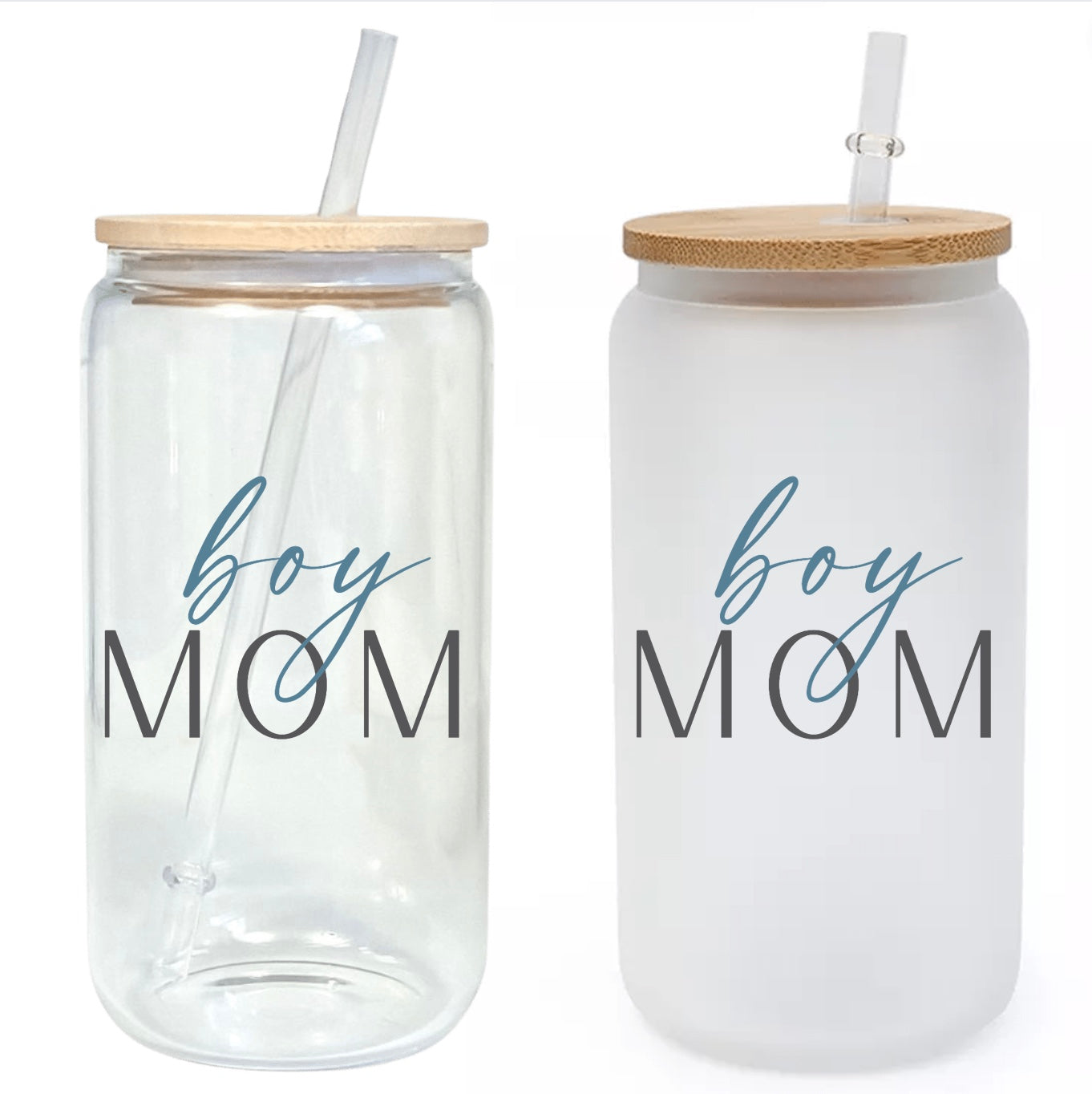 Boy Mom 16oz Glass Tumbler w/ Bamboo Lid & Straw – Modern Lifestyle Gifts