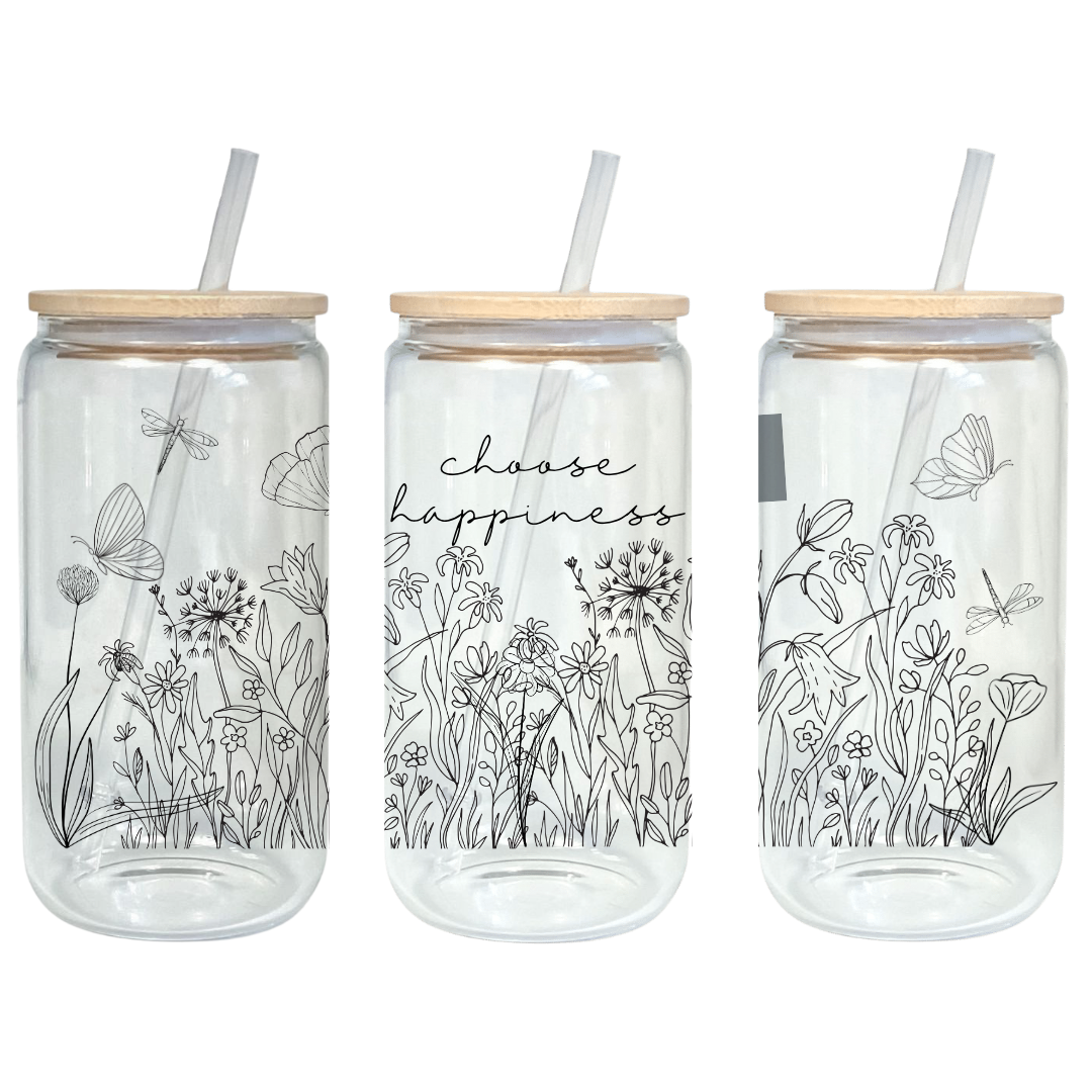 Iced Coffee Cup Glass with Bamboo Lid and Plastic Straw, Gifts for Wom