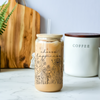 Choose Happiness Glass Tumbler with Bamboo Lid & Straw for Iced Coffee & Beverages
