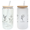 Floral Elegance 16oz Glass Tumbler with Bamboo Lid & Straw for Iced Coffee & Beverages