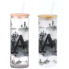 Foggy Trees Initials 25oz Glass Tumbler with Bamboo Lid & Straw for Iced Coffee & Beverages