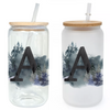 Foggy Trees Initials 16oz Glass Tumbler with Bamboo Lid & Straw for Iced Coffee & Beverages