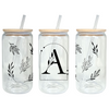 Midnight Blooms Initials 16oz Glass Tumbler with Bamboo Lid & Straw for Iced Coffee & Beverages