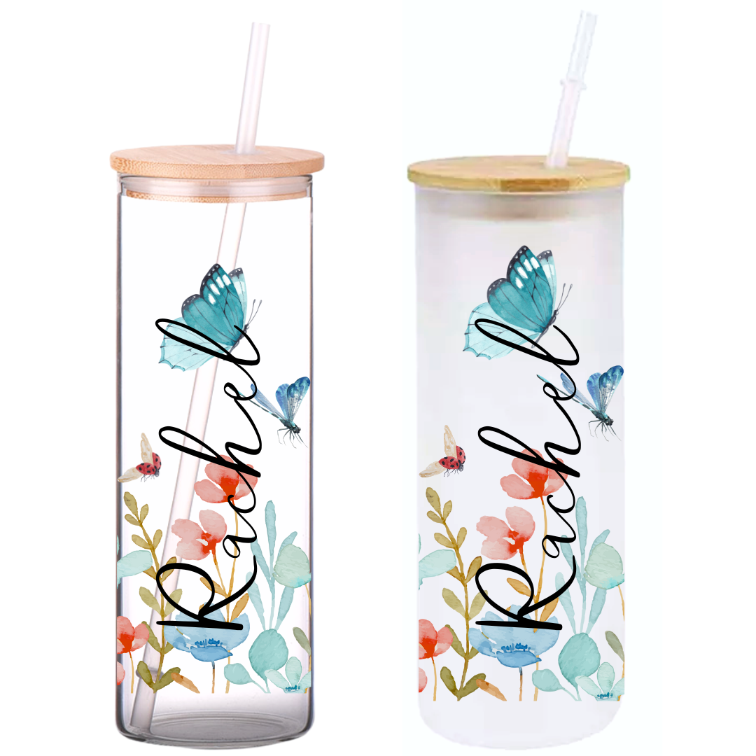 Sky Blue 25oz Glass Tumbler with Bamboo Lid & Straw for Iced Coffee &  Beverages