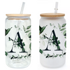 Green Foliage Initials 16oz Glass Tumbler with Bamboo Lid & Straw for Iced Coffee & Beverages
