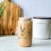 Floral Elegance 16oz Glass Tumbler with Bamboo Lid & Straw for Iced Coffee & Beverages