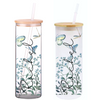 Sky Blue 25oz Glass Tumbler with Bamboo Lid & Straw for Iced Coffee & Beverages