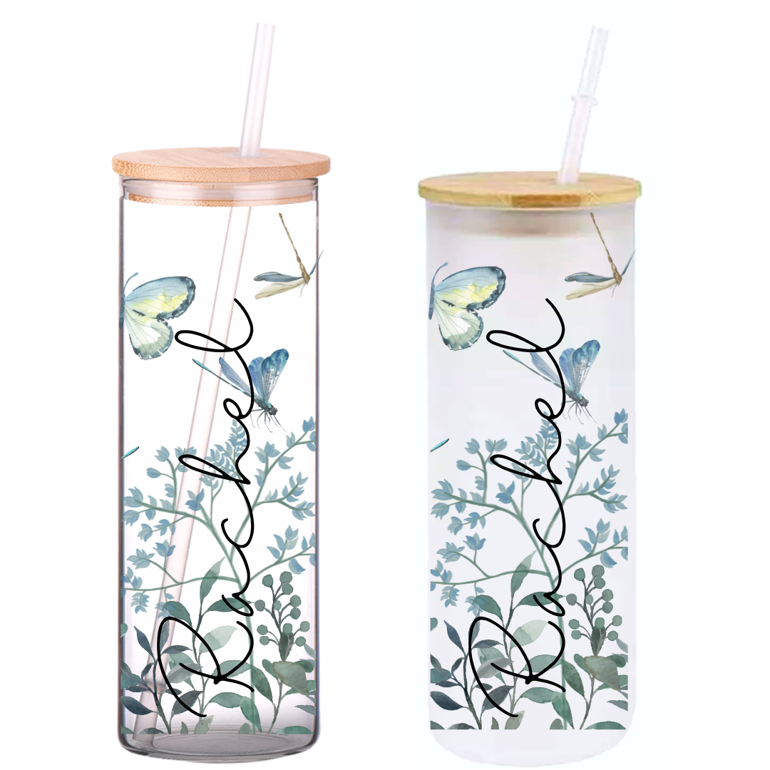 Sky Blue 25oz Glass Tumbler with Bamboo Lid & Straw for Iced Coffee & –  Modern Lifestyle Gifts