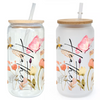 Flowers in the Meadow 16oz Glass Tumbler with Bamboo Lid & Straw for Iced Coffee & Beverages