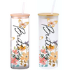 Hummingbird Sunset 25oz Glass Tumbler with Bamboo Lid & Straw for Iced Coffee & Beverages