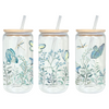 Sky Blue 16oz Glass Tumbler with Bamboo Lid & Straw for Iced Coffee & Beverages
