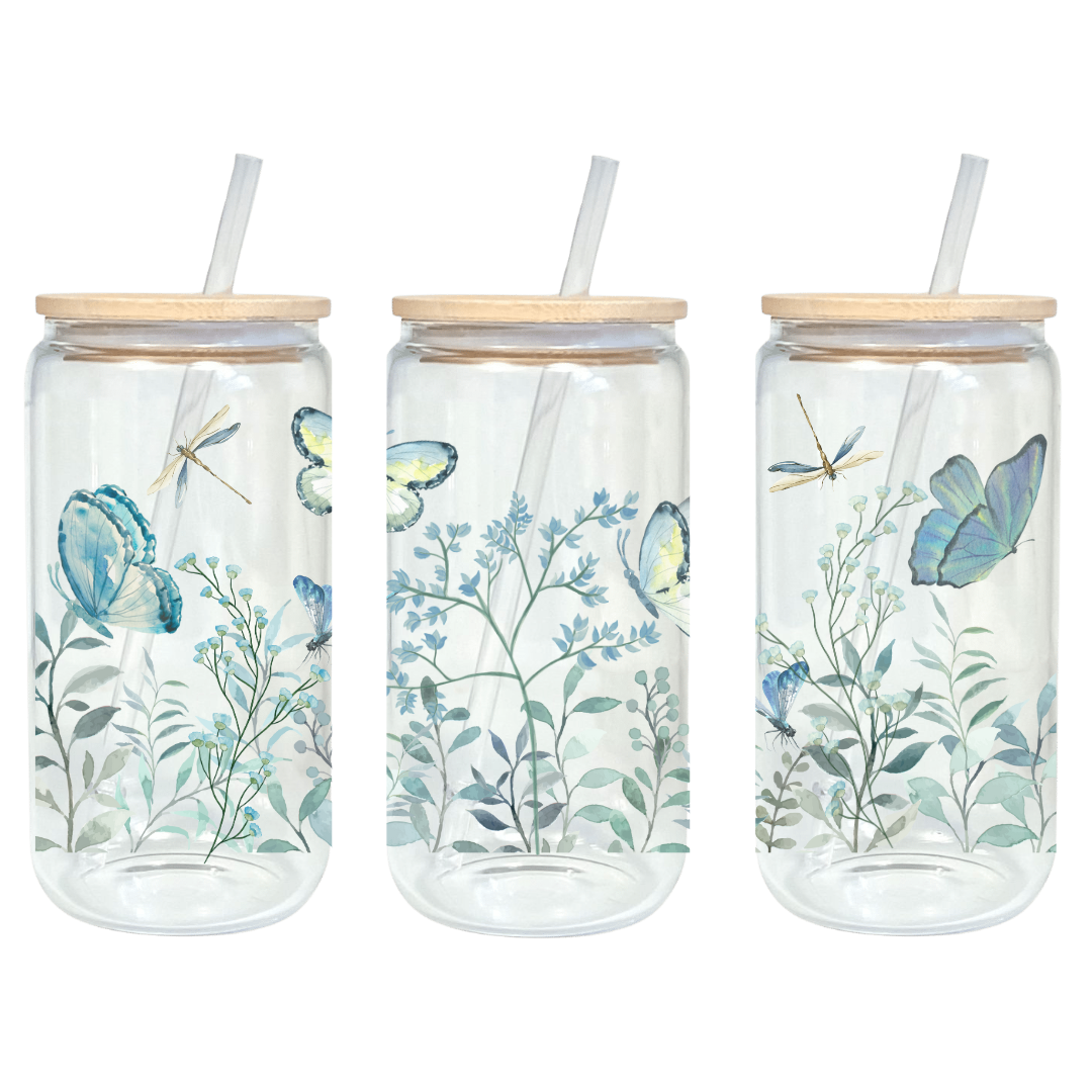 Sky Blue 16oz Glass Tumbler with Bamboo Lid & Straw for Iced Coffee & –  Modern Lifestyle Gifts