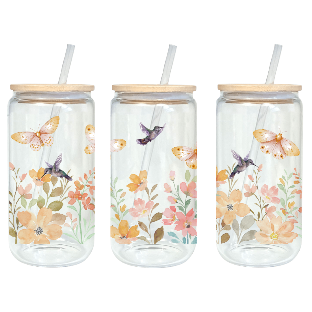 Humming Bird Sunset 16oz Glass Tumbler with Bamboo Lid & Straw for Ice –  Modern Lifestyle Gifts