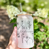 Be a Wildflower 16oz Glass Tumbler with Bamboo Lid & Straw for Iced Coffee & Beverages