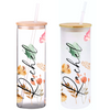 Flowers in the Meadow 25oz Glass Tumbler with Bamboo Lid & Straw for Iced Coffee & Beverages